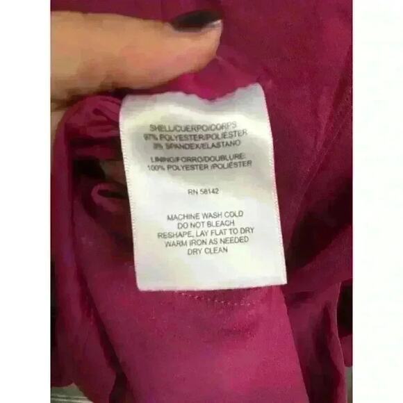 Donna Morgan Long Sleeve V-Neck Midi Dress with Faux Pockets in Fuschia Size 14 - Picture 8 of 8